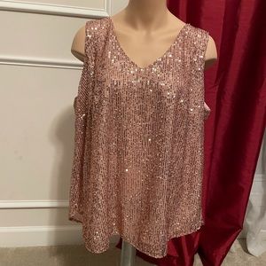 LOFT NWT pink sequin sleeveless v-neck top